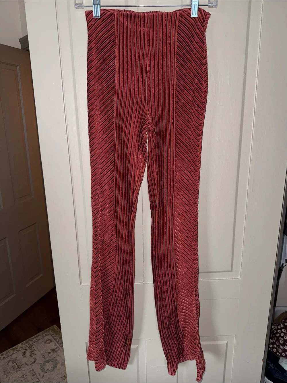Free People Ribbed Velvet Pants in Deep Red